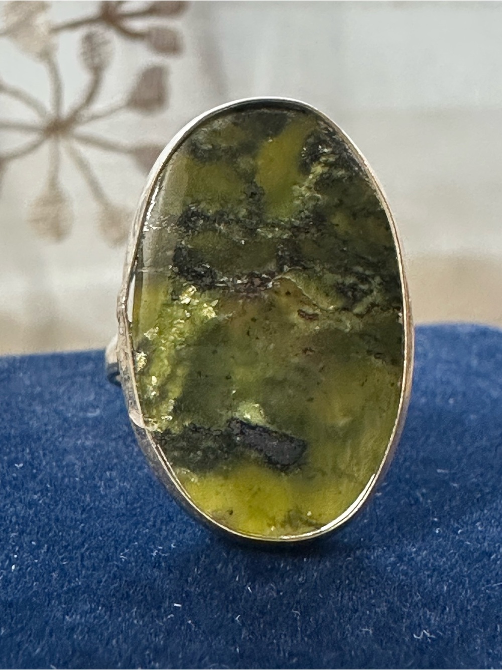 Handcrafted Moss Agate Stone Oval Sterling Silver Ring
